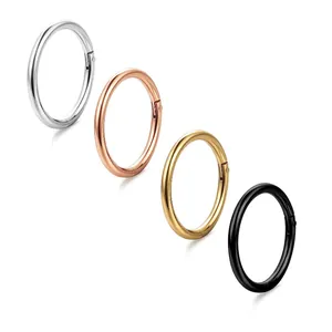 Polished G23 titanium seamless hinged rings in silver, rose gold, gold and black finish