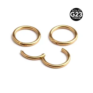 Polished golden G23 solid titanium seamless hinged ring for nose and ear piercings