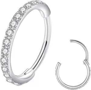 316L Stainless Steel Hinged Segment Nose Ring Zirconia Pave Septum Clicker Gold Silver Body Piercing Jewelry Unisex