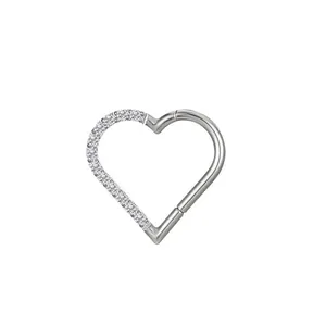 316L stainless steel heart-shaped clicker hoop with 18K plating and sparkling cubic zirconia