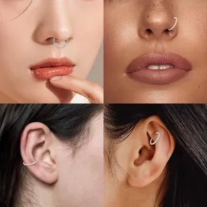 316L stainless steel seamless nose ring with pavé zircons for septum and ear cartilage