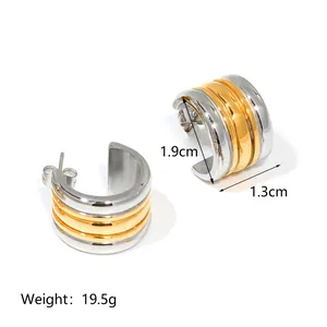Boucles d'oreilles créoles bicolores plaquées or 18K en acier inoxydable, diamètre 1,9cm