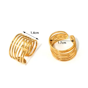 Golden multi-layer spiral open ring with minimalist wire design and 1.4cm width