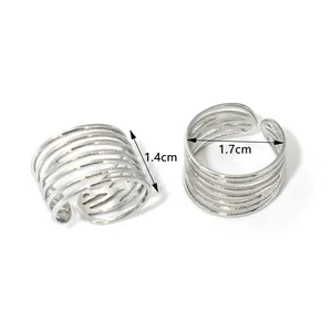 Detail showing height 1.4cm and inner diameter 1.7cm of the adjustable silver steel ring