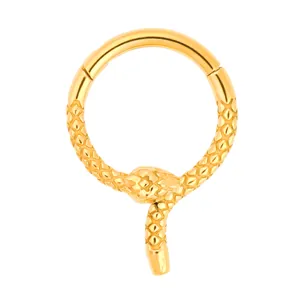 Golden 316 stainless steel snake hinged clicker ring with detailed scale texture