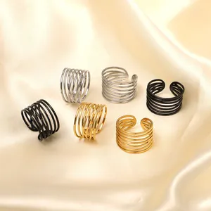 Adjustable multi-layer titanium steel rings in gold, silver, and black colors