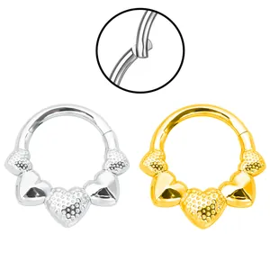 316L Stainless Steel Heart Septum Piercing Clicker Ring Gold Silver Hinged Segment Nose Ring Earring For Women Men Body Jewelry