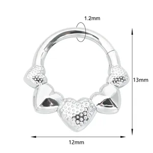 316L stainless steel heart shaped septum ring 1.2mm clicker hoop earring in silver