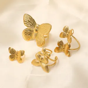 18K Gold Plated Stainless Steel Butterfly Ring For Women Retro Ins Style Exaggerated Animal Pattern Open Adjustable Ring