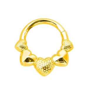 Golden 316L stainless steel heart-shaped hinged segment ring for nose and ear piercing