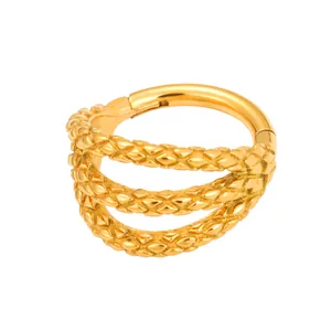 Three-layer braided 316 stainless steel nose ring with gold finish and clicker hinge