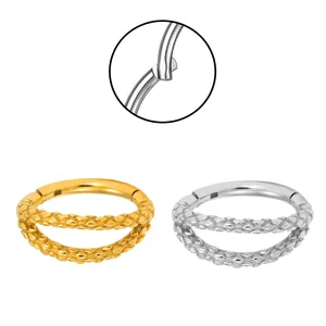 316L Stainless Steel Twisted Double Layer Nose Ring Hinged Segment Clicker Septum Ring Body Piercing Jewelry Gold Silver