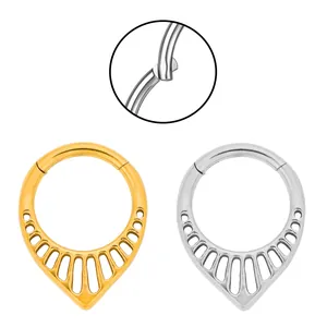 316 Stainless Steel Teardrop Hinged Clicker Septum Ring Gold Silver Hollow Out Body Piercing Jewelry For Men Women Daily Use