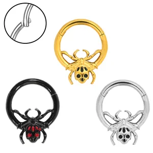 Gothic 316 Stainless Steel Spider Septum Nose Ring Clicker Hinge Titanium Steel Body Piercing Jewelry For Men Women Gift