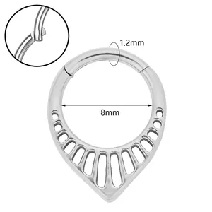Surgical steel 1.2mm hinged clicker nose ring with teardrop cutout design and 8mm diameter