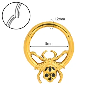 Golden spider skull hinged septum clicker 1.2mm 8mm 316L stainless steel body jewelry