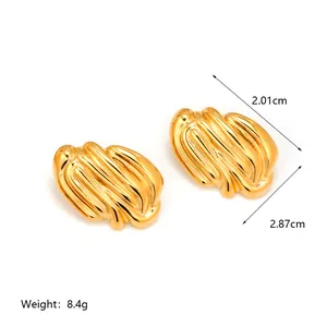Detail view of 18K gold plated stainless steel textured earrings with size measurements