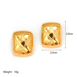 Elegant 18K gold plated stainless steel quilted pattern hoop earrings for women