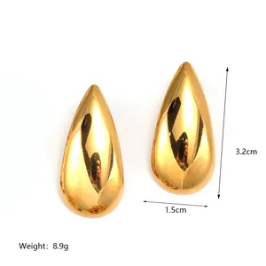 Polished 18K gold-plated teardrop earrings with 3.2cm height and 1.5cm width dimensions