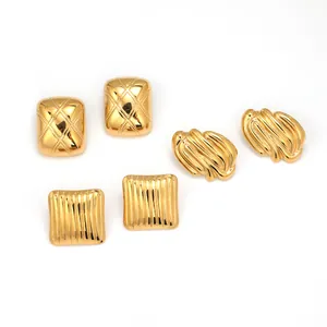Three pairs of vintage 18K gold plated stainless steel textured hoop earrings set