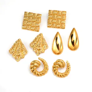 Collection of 18K gold plated stainless steel earrings with woven and drop textures