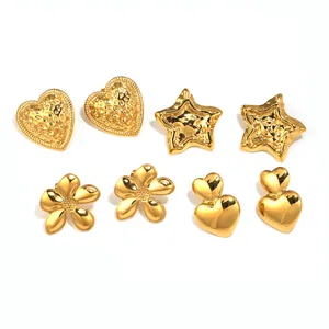 Set of four 18K gold plated stainless steel stud earrings in heart star and flower shapes