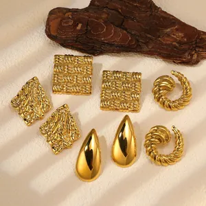 18K gold plated stainless steel earring set with woven, lava, and drop designs