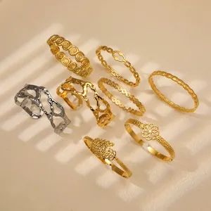Vintage Stainless Steel 18K Gold Plated Bangle Bracelet For Women Floral Leaf Shell Design Spiral Geometric Chain Jewelry