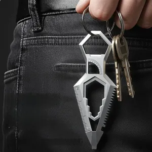 Stainless Steel Multi Functional Key Tool EDC Keychain With Ruler Protractor Wrench Bottle Opener Serrated Edge Screwdriver For Outdoor Survival