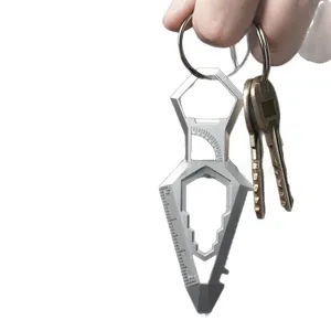 Silver multi-functional sword keychain tool with ruler, hex wrench and bottle opener