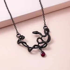 Collar Colgante Serpiente Gótica Vintage Aleación Negra Diamante Imitación Gota Agua Roja Joyería Animal Mujeres