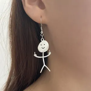 Divertenti Gioielli Omino con Medio Faccina Sorridente Orecchini e Collana in Acciaio Inossidabile Hip Hop Street Style Regalo