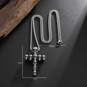 Collier croix crâne rétro en acier inoxydable avec pendentif 50mm et chaîne 600mm