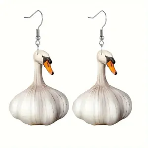 Orecchini Pendenti Creativi a Forma di Anatra e Aglio per Donna Gioielli Divertenti in Acrilico a Forma di Animale