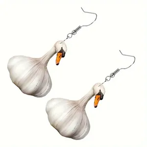 Orecchini creativi a forma di cigno aglio in bianco e arancione per gioielli festivi