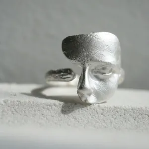 Bague Ouverte En Alliage De Masque De Design De Niche Bague De Doigt Géométrique Mate Minimaliste Bijoux De Mode Unisexe