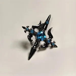 Gothic Gun Black Alloy Cross Stud Earrings Pendant Necklace With Blue Zirconia Anime Cosplay Jewelry For Women