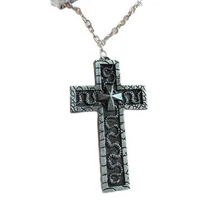 Vintage layered cross necklace with engraved serpent patterns in a retro silver finish