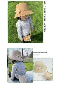 Detailed view of handmade straw hat and matching bag with elegant fabric flower accents