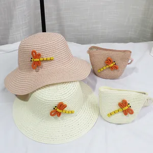 Ensemble chapeau de soleil et sac à bandoulière pour enfants avec libellule en 3D