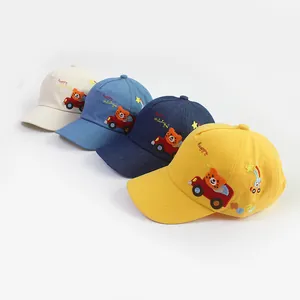 Kids Cotton Baseball Cap Cartoon Bear Car Embroidery Adjustable Sun Protection Hat For Boys Girls Outdoor Travel Accessories