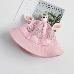 Cappello da sole rosa traspirante per bimbi con volpe 3D e decorazione orecchie animali