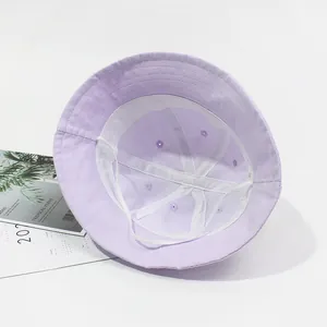 Chapeau de soleil en coton violet pour enfants avec doublure en filet et cordon réglable