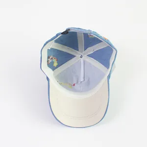 Light blue cotton baseball cap for kids with beige brim and soft 100% cotton material