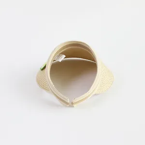 Women's straw sun visor with avocado patch and breathable open top design in beige