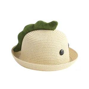 Sombrero de paja para niños con lindas escamas de dinosaurio y ojos decorativos