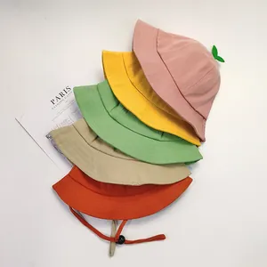 Five colorful cotton baby sun hats with cute sprout decor and adjustable chin straps