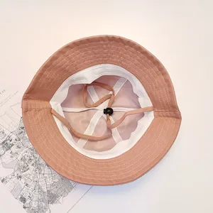 Cute pink cotton sprout bucket hat for kids with adjustable chin strap and soft lining