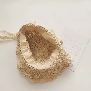 Chapeau de soleil en paille de papier fait main avec dentelle pour filles et femmes en crème