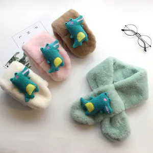 Winter faux fur dinosaur plush neck warmer for kids featuring cute crocodile design scarf